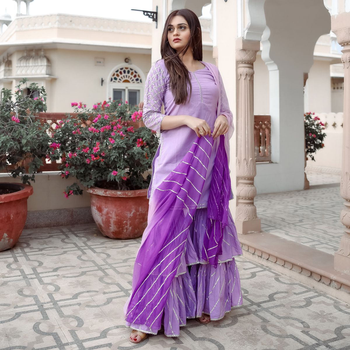 Purple Cotton Sharara Set