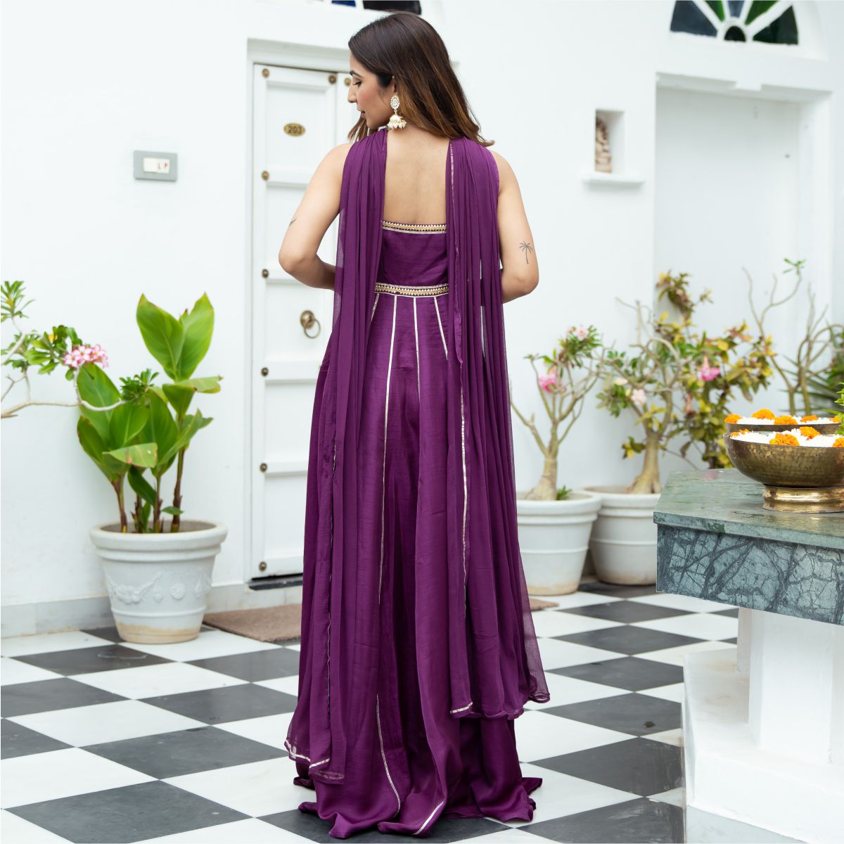 Purple Silk Long Dress With Dupatta