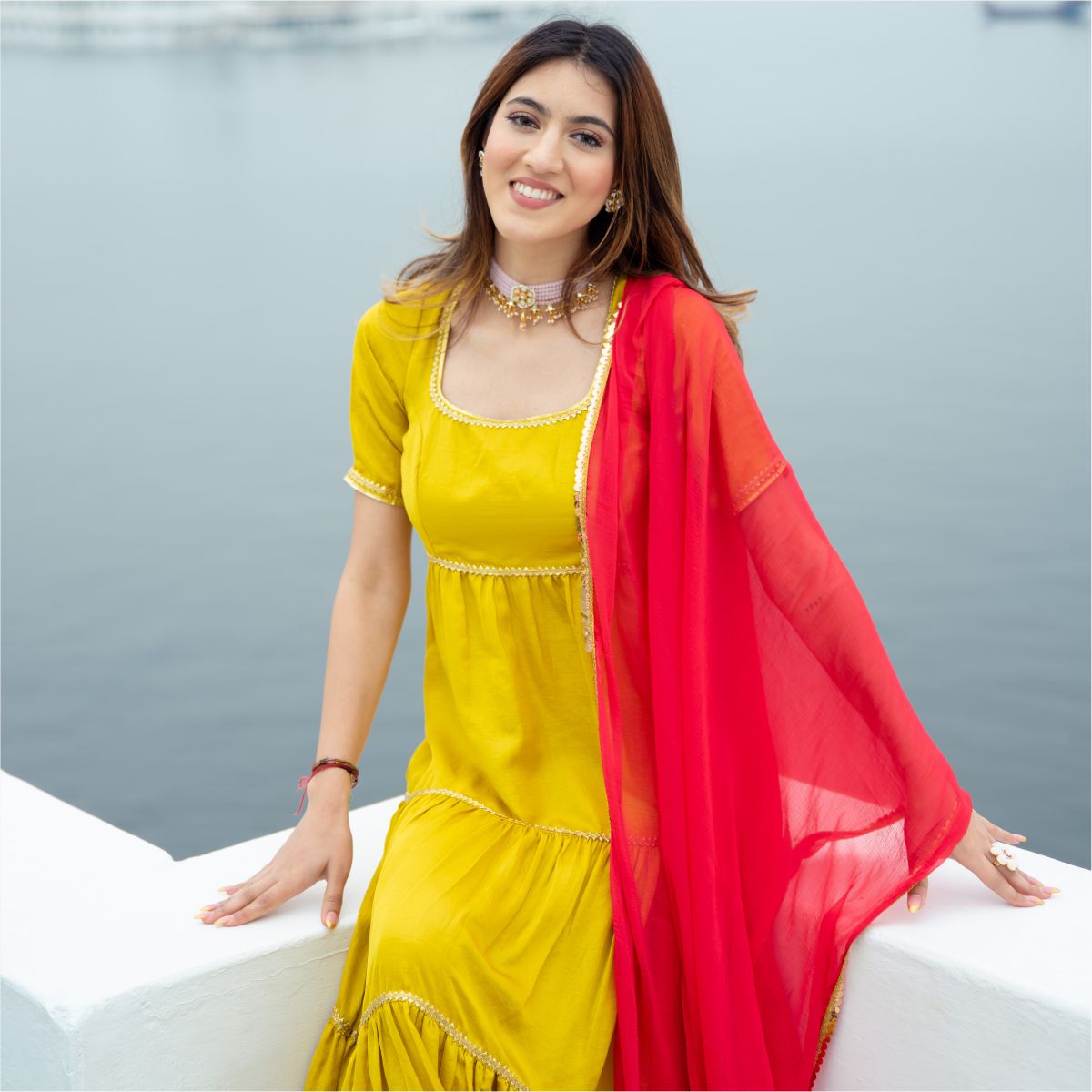Yellow Silk Long Dress With Dupatta