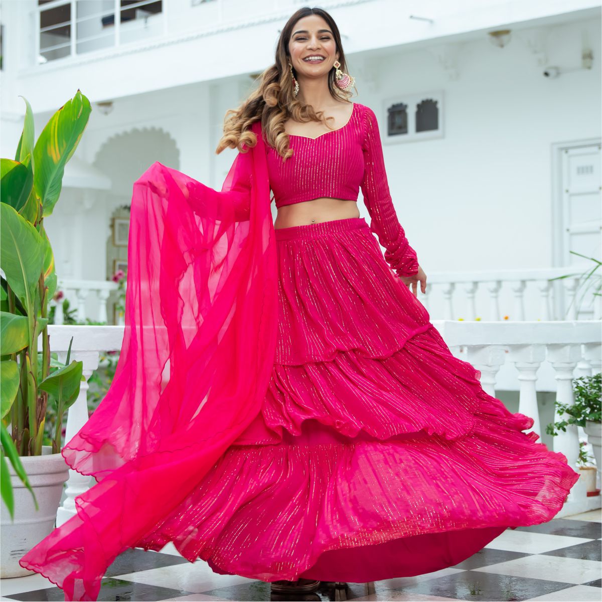 Pink Wedding Wear Designer Lehenga With Long Kurti at Rs 7000 in Ahmedabad