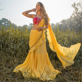 Pale Yellow Georgette Ready Saree