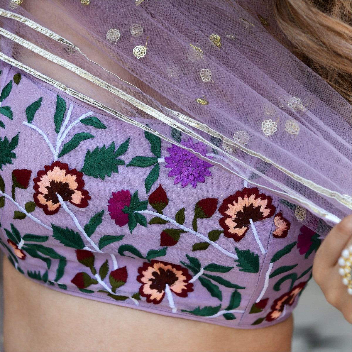 Lilac Embroidered Organza Lehenga Set