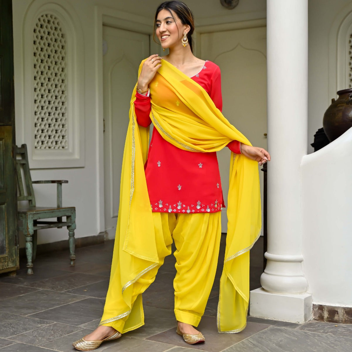 Rani and Yellow Color Combination Koti style Gown :: MY SHOPPY LADIES WEAR
