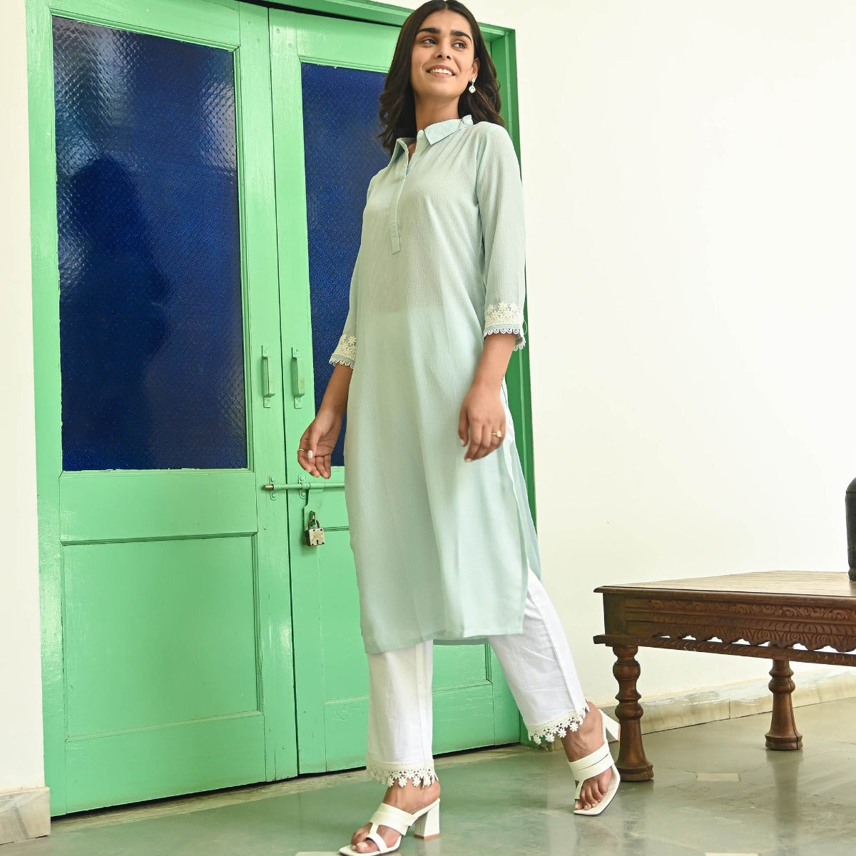 Jiya Jain in HOK Chikankari Kurti for Women - Green - House Of Kari  (Chikankari Clothing)