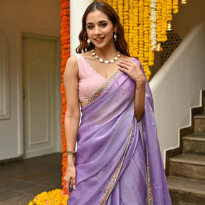 Lilac Saree With Embroidered Blouse