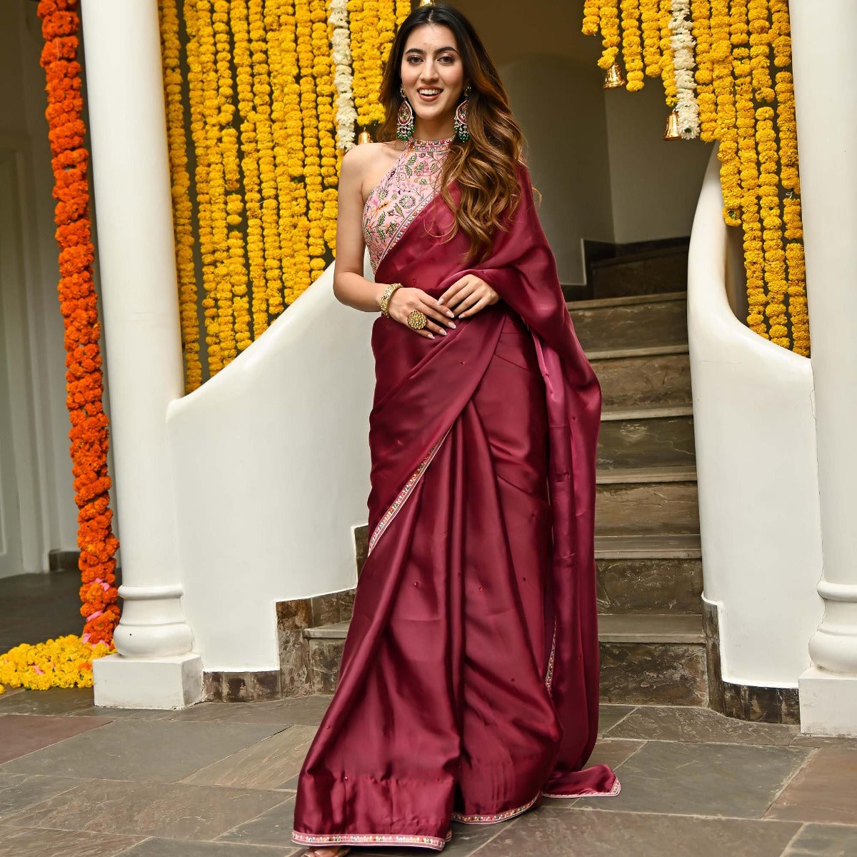 Buy New Arrivals Beautiful Premium Silk Wine Color Pleated Saree Online in  India - Etsy
