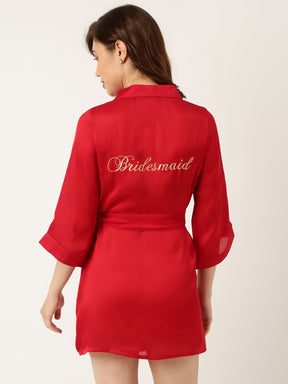 Bridesmaid Embroidered Red Silk Robe