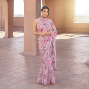 Printed Georgette Saree With Unstitched Blouse
