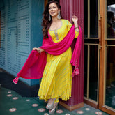Yellow Leheriya Anarkali Suit Set